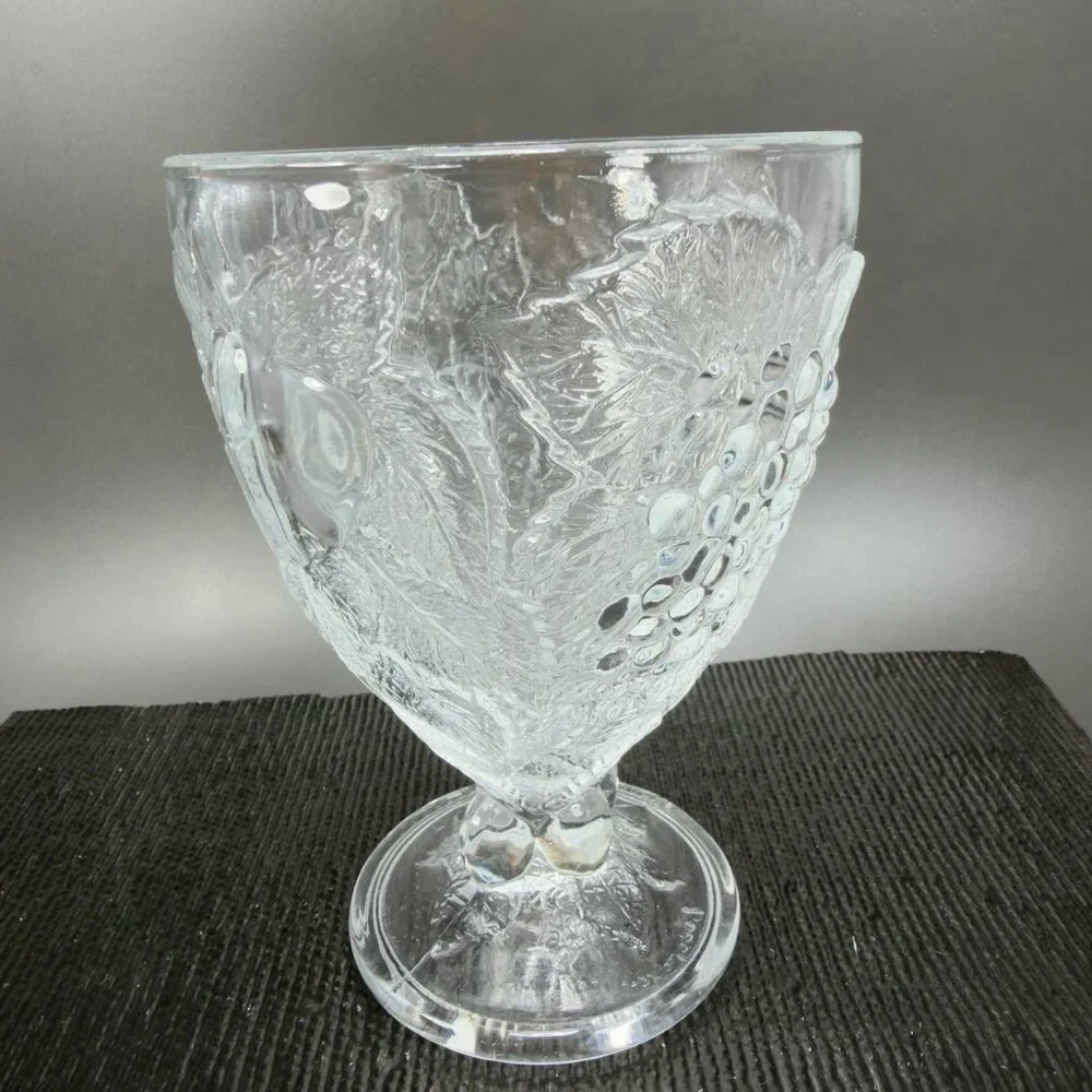 Pasabahce Fruit Embossed Heavy Pressed Glass Goblets Clear Cups Glasses Set‎ 2